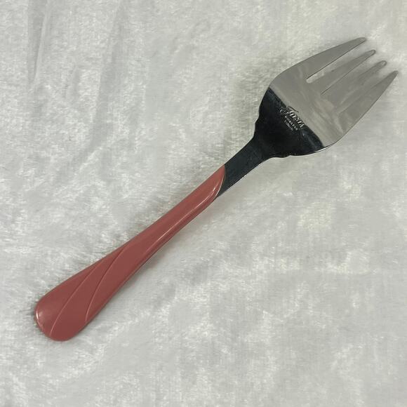 Fiesta Stainless Serving Fork Pink Handle Taiwan Vintage 9" Swirl Design - Picture 2 of 4